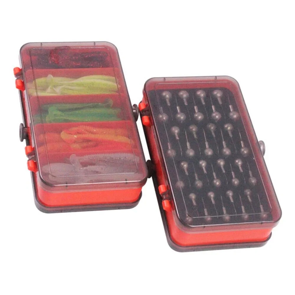 Fishing Lure Soft Plastic - Tragbare Doppelseitige Köderbox mit Jigkopf-Haken-Set, Angelköder,